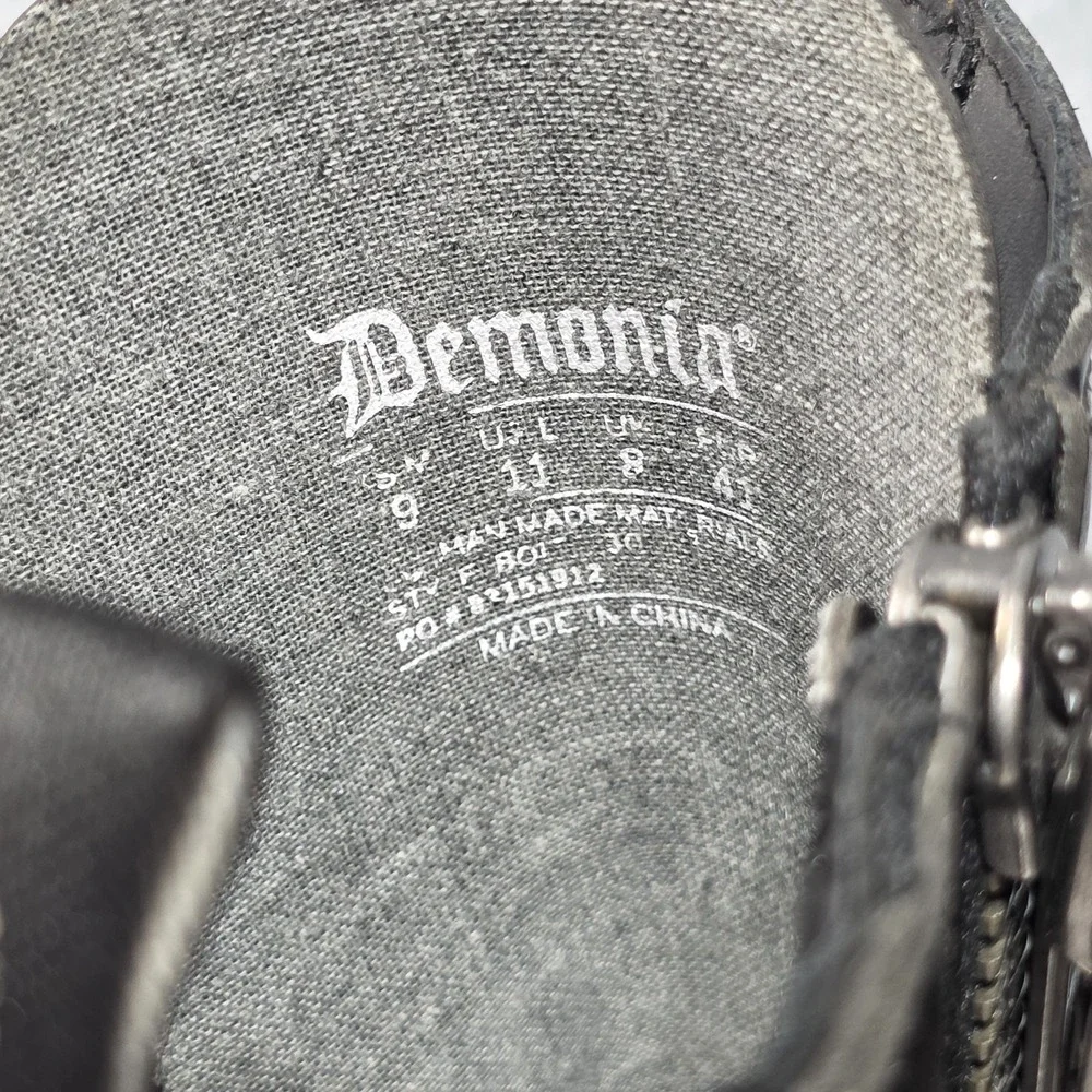 Demonia Black Leather Combat Boots - Side Zip - US 9 mens